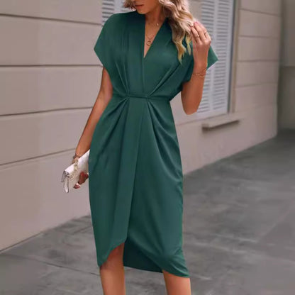 Damen elegantes Wickelkleid mit besonderem Drapierungsdesign Stalluxe