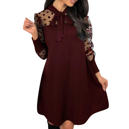 Damen Chiffonkleid mit eleganter Schleife und gepunktetem Design Stalluxe