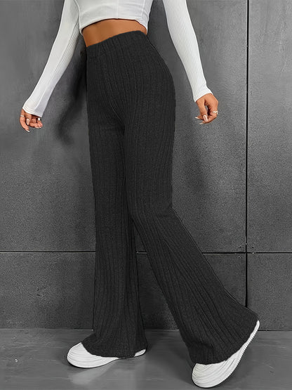 Women's Flared Ribbed Knit Trousers Stalluxe