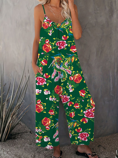Damen Sommerlicher Jumpsuit mit floralen Mustern und weitem Schnitt Stalluxe Grün