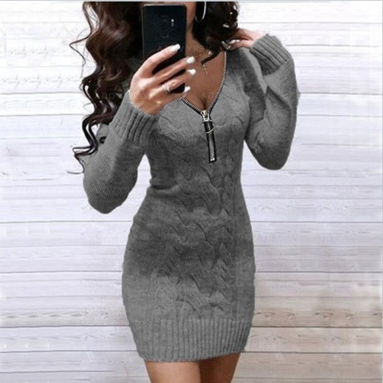 Damen Strickkleid mit detailreicher Zipper-Front und stilvollem Rautenmuster Stalluxe