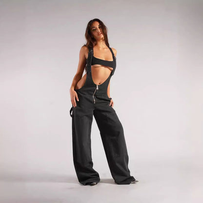 Damen stylische Latzhose im Oversized-Design mit praktischen Taschen und Reißverschluss Stalluxe