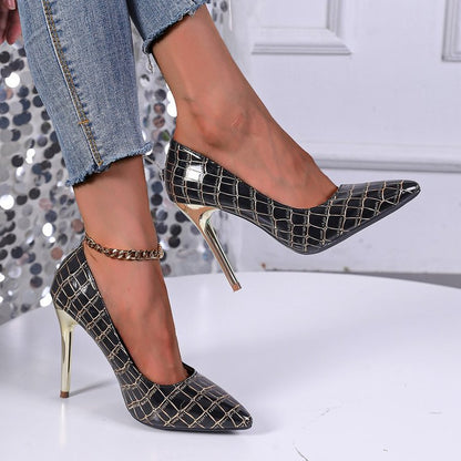 Damen Elegante High Heel Pumps mit glänzendem Krokodil-Design und markantem Absatz Stalluxe
