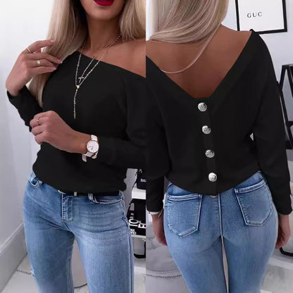 Damen Off-Shoulder Bluse mit Knopfdetail Stalluxe Schwarz