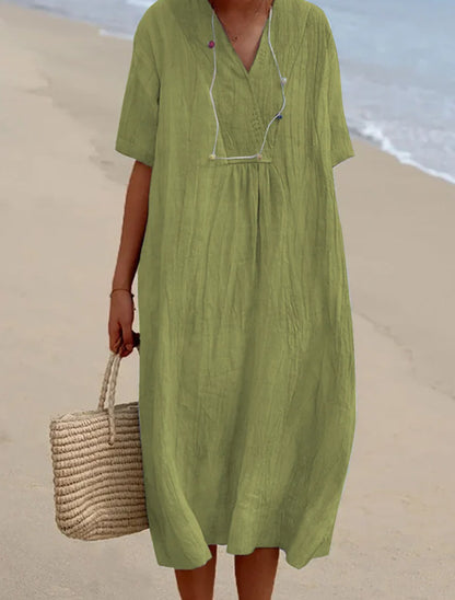 Damen Lässiges Strandkleid mit V-Ausschnitt und weit geschnittenem Design Stalluxe