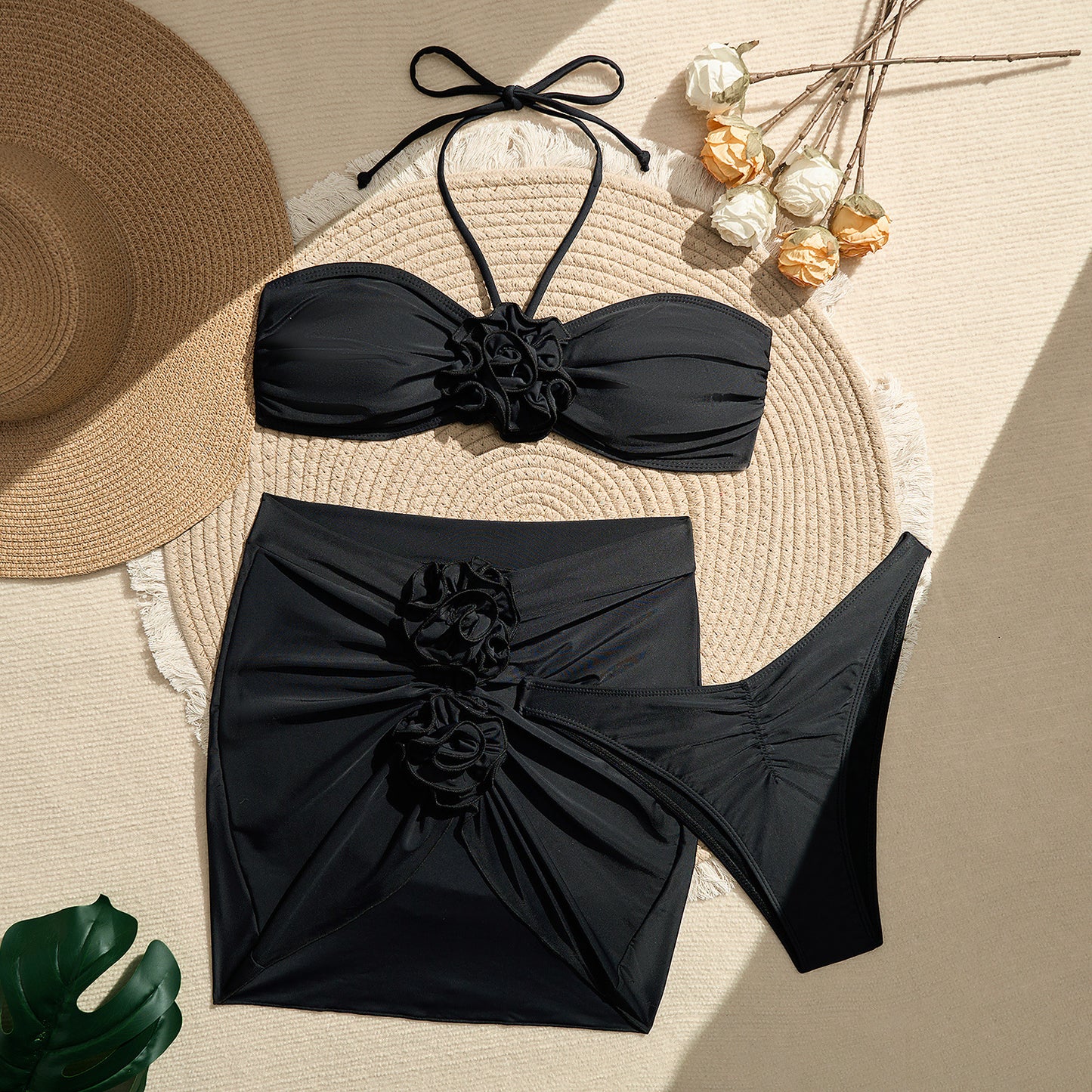 Damen Bandeau-Bikini mit floralem Design und Rüschendetails Stalluxe