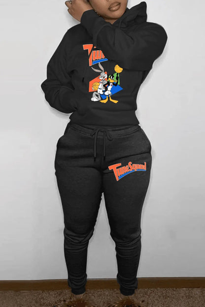 Damen Hoodie- und Jogginghose-Set mit energischem Cartoon-Motiv Stalluxe