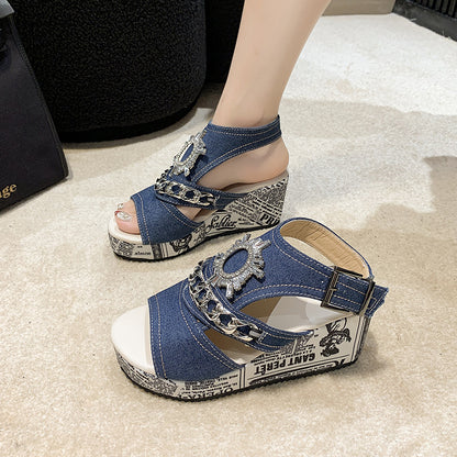 Damen Wedge-Sandalen mit modischem Schmuckdetail Stalluxe