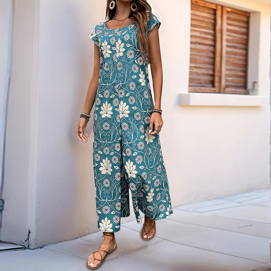 Damen Jumpsuit mit floralem Design und weitem Bein Stalluxe