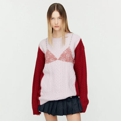 Damen Grobstrickpullover mit eleganten Spitzenakzenten und lässigem Schnitt Stalluxe