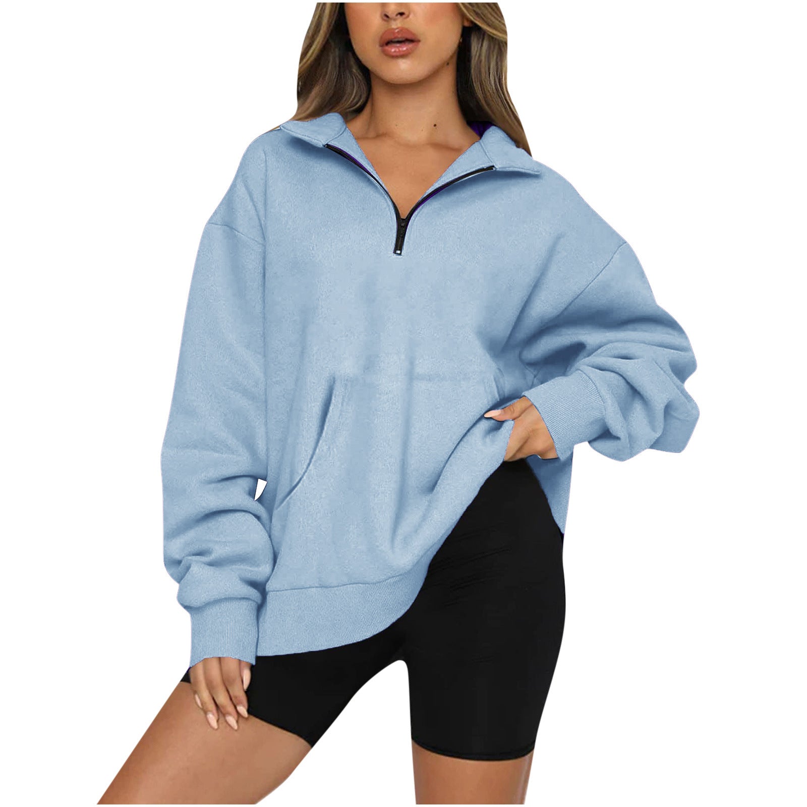 Damen Oversized Sweatshirt mit halbem Reißverschluss und Kapuze Stalluxe
