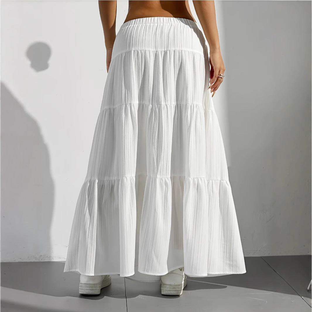 Damen Langer Faltenrock mit Taillenkordel und gestuftem Design Stalluxe