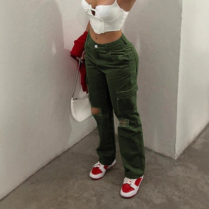 Damen lässige Cargo-Jeans mit tiefen Taschen und trendigem Design Stalluxe