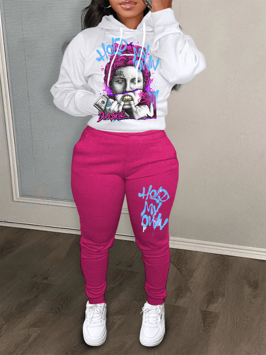 Damen Kapuzenpullover und Jogginghose Set mit kreativem Grafikdesign Stalluxe