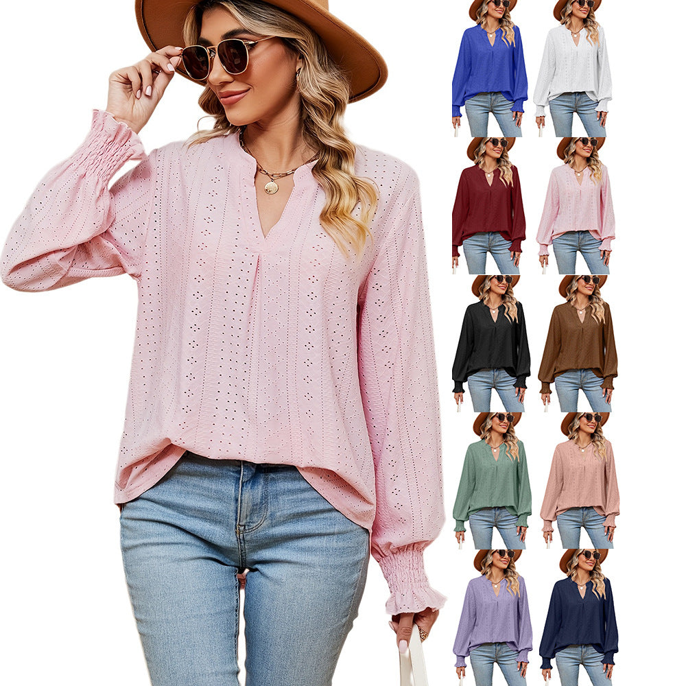 Damen Blusenshirt mit Lochmuster und eleganter Passform Stalluxe