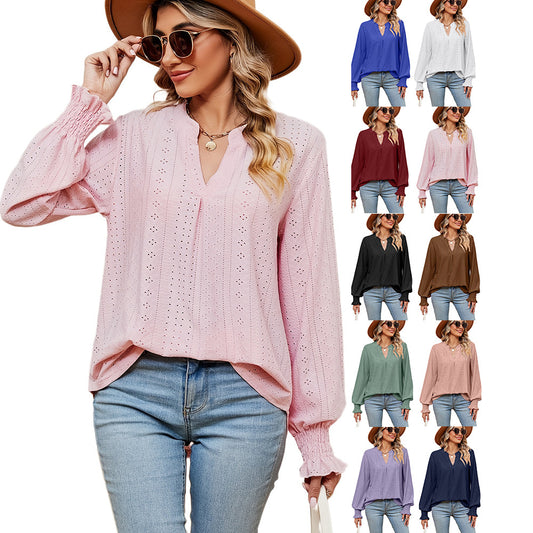 Damen Blusenshirt mit Lochmuster und eleganter Passform Stalluxe