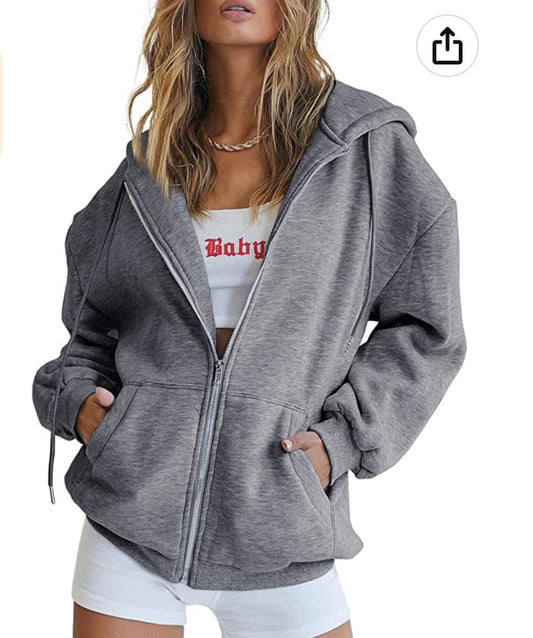 Damen Oversized Kapuzenjacke mit Reißverschluss und praktischen Taschen Stalluxe