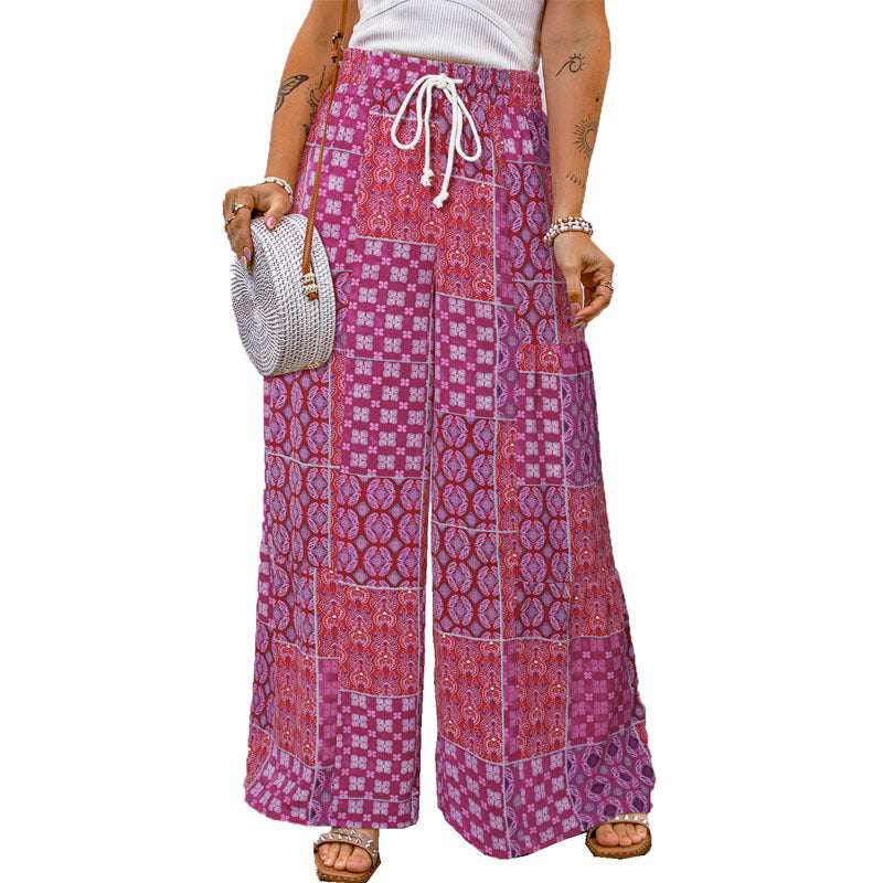 Damen Weite Sommerhose mit buntem Patchwork-Muster Stalluxe