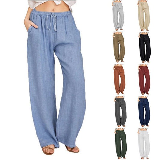 Damen Bequeme und luftige Leinenhose mit elastischem Bund und Seitentaschen Stalluxe