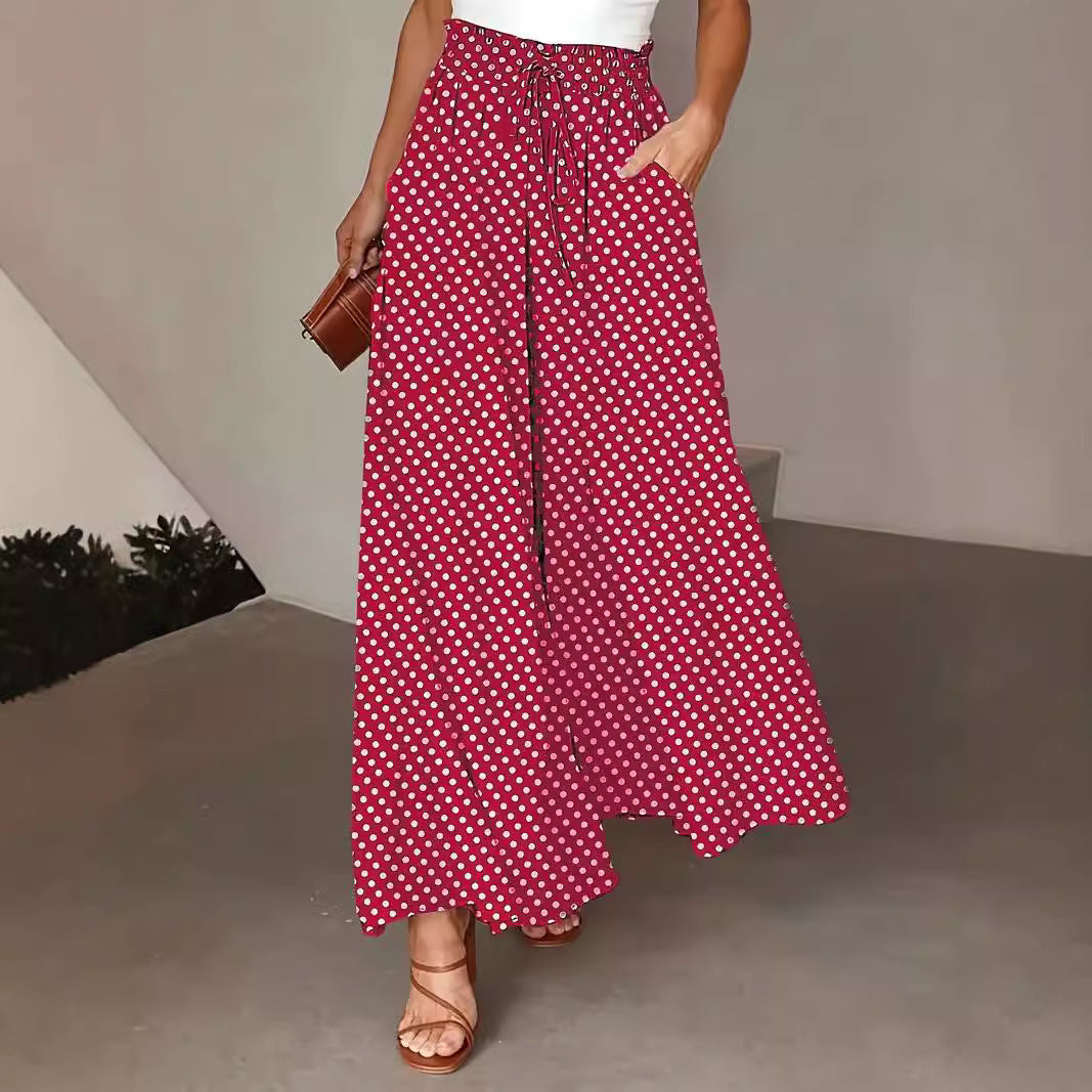 Damen Weite Palazzo-Hose mit elastischem Bund und modernen Punkten Stalluxe