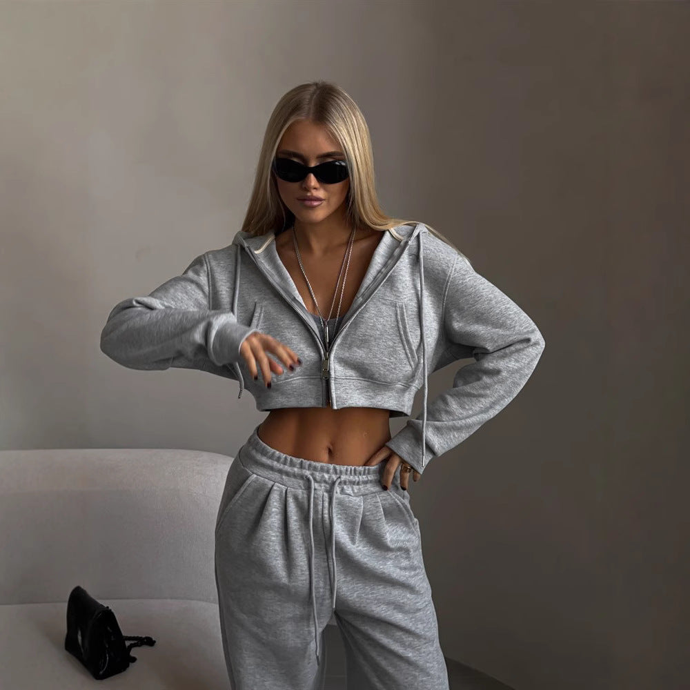 Damen sportliches Cropped Sweat-Set mit elastischem Bund und lässigem Schnitt Stalluxe