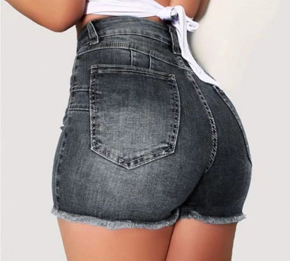 Damen Jeans-Shorts mit hohem Bund und ausgefranstem Saum Stalluxe