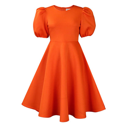 Damen Skaterkleid mit voluminösen Ärmeln und schwingendem Rock Stalluxe Orange