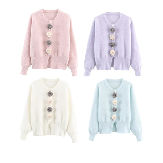Damen Kuschelige Strickjacke mit stilvollen Blumendetails Stalluxe