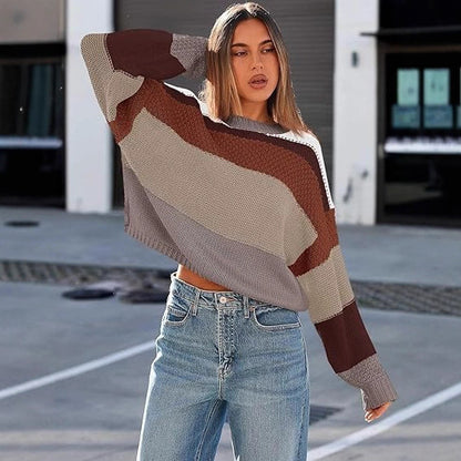 Damen Lockere gestreifte Strickpullover mit lässigem Schnitt Stalluxe