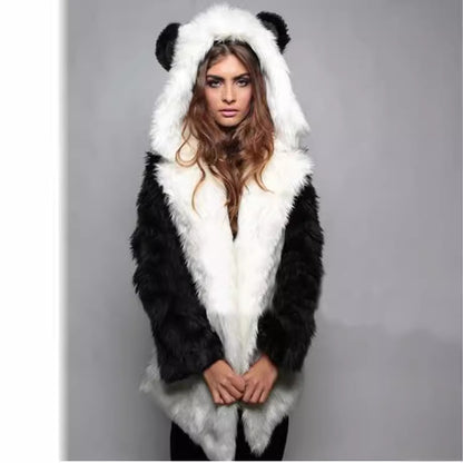 Damen Kuschelige Felljacke mit tierischen Ohren Stalluxe