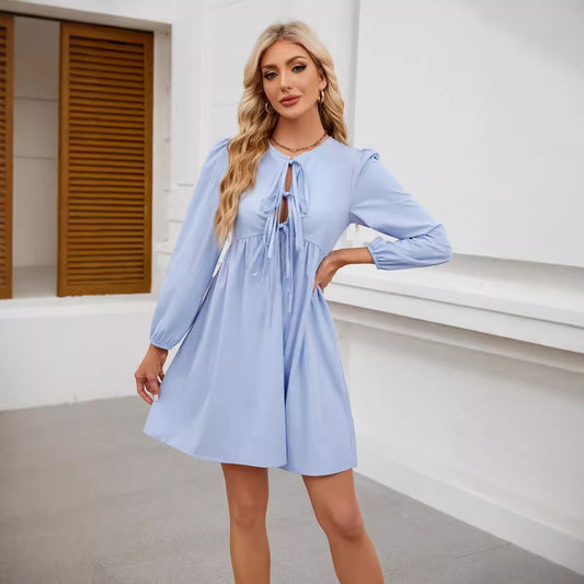 Damen verspielt tailliertes Kleid mit Schleifenöffnung und Puffärmeln Stalluxe