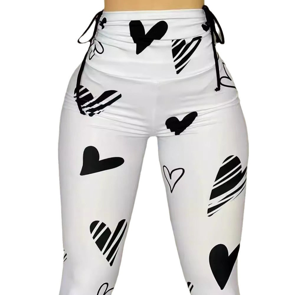 Damen Hohe Taille Leggings mit Herzmuster und Kordelzug Stalluxe