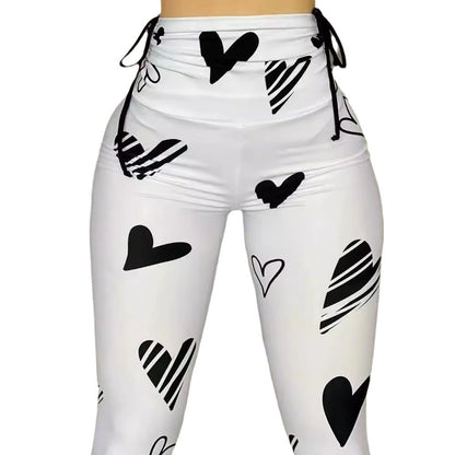Damen Hohe Taille Leggings mit Herzmuster und Kordelzug Stalluxe