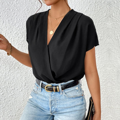 Damen Body mit eleganter Wickeloptik und kurzen Ärmeln Stalluxe