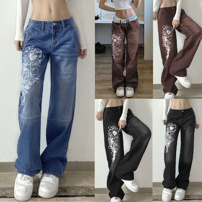 Damen Weite Jeans mit kunstvollem Stickdesign Stalluxe