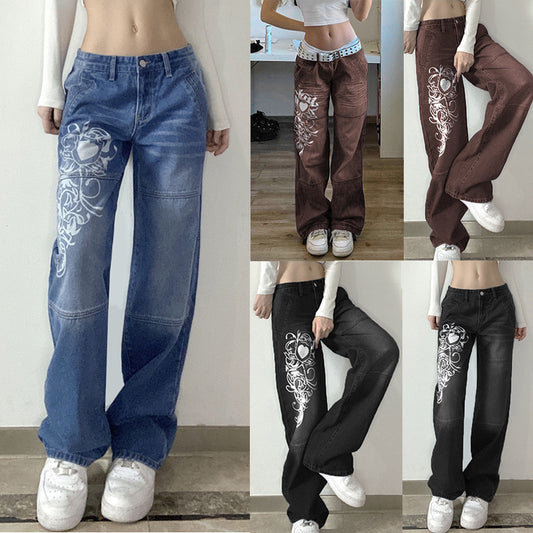 Damen Weite Jeans mit kunstvollem Stickdesign Stalluxe