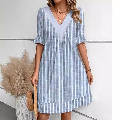 Damen Freizeitkleid mit tiefem V-Ausschnitt und modischen Puffärmeln Stalluxe