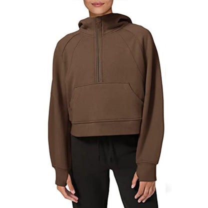 Damen sportlicher Fleece-Hoodie mit halbem Reißverschluss Stalluxe