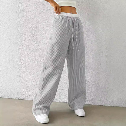 Damen Weite gestreifte Sommerhose mit elastischem Bund und Kordelzug Stalluxe