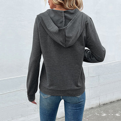 Damen lässiger Kapuzenpullover mit Knopfleiste und Raglanärmeln Stalluxe