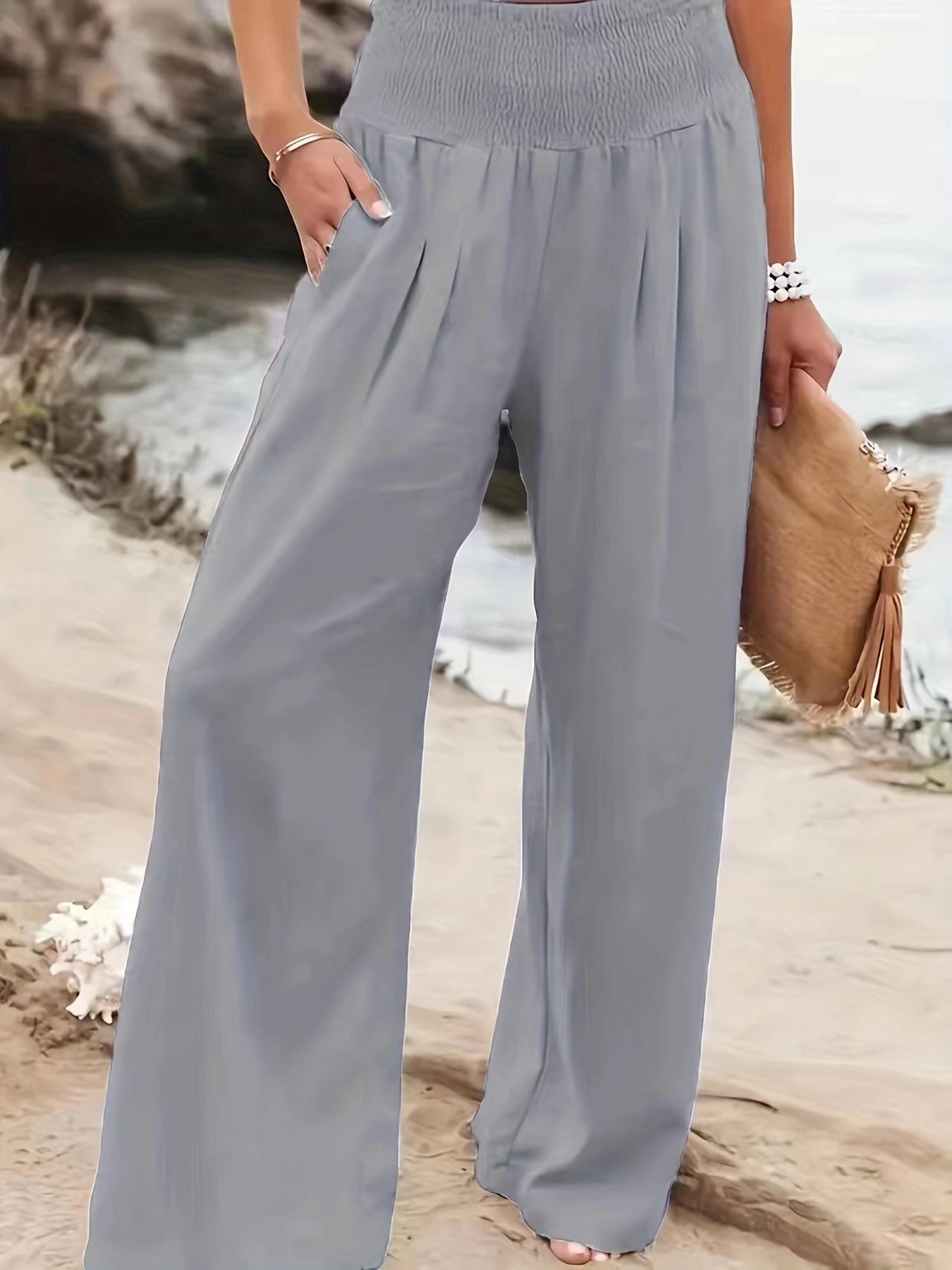 Damen weite Sommerhose mit elastischem Taillenbund und bequemen Taschen Stalluxe