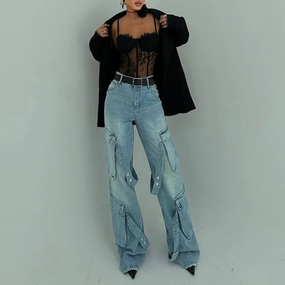 Damen Cargo-Jeans mit einzigartigen Applikationen und auffälligem Design Stalluxe