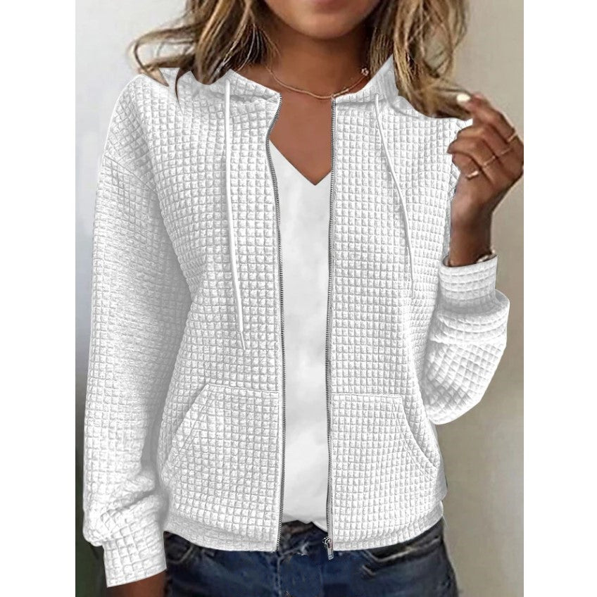 Damen Waffelstruktur Kapuzenjacke mit Taschen und Reißverschluss Stalluxe