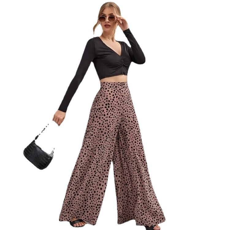 Damen weite Hose mit modischem Punktmuster und hohem Bund Stalluxe