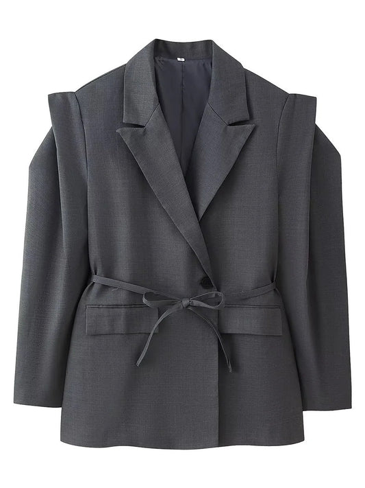 Damen Modische Blazerjacke mit Gürtel und Seidenoptik Stalluxe