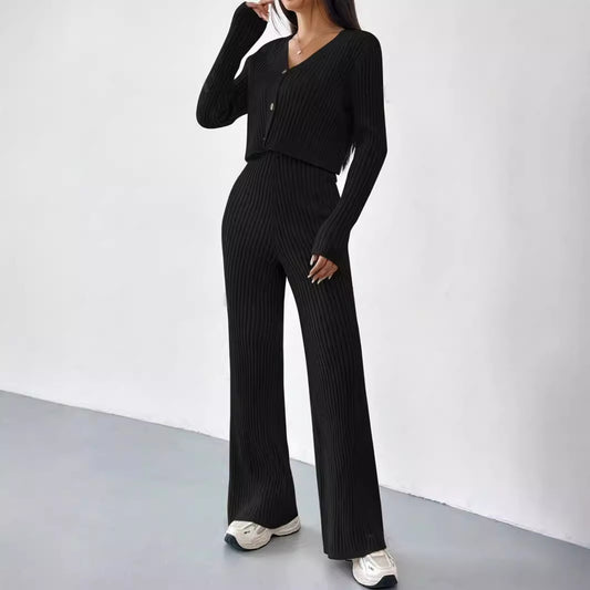 Damen Set mit Rippstruktur und modischem V-Ausschnitt Stalluxe