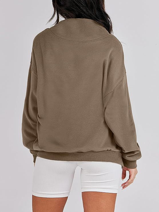 Damen Oversized Sweatshirt mit Stehkragen und geripptem Saum Stalluxe