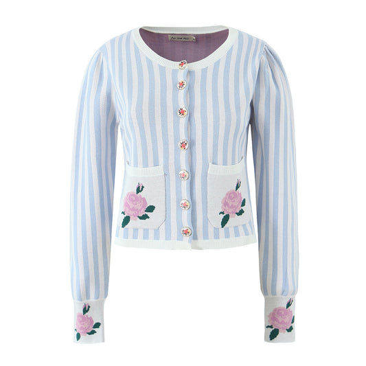 Damen Strickjacke mit floralem Design und detailreicher Knopfleiste Stalluxe