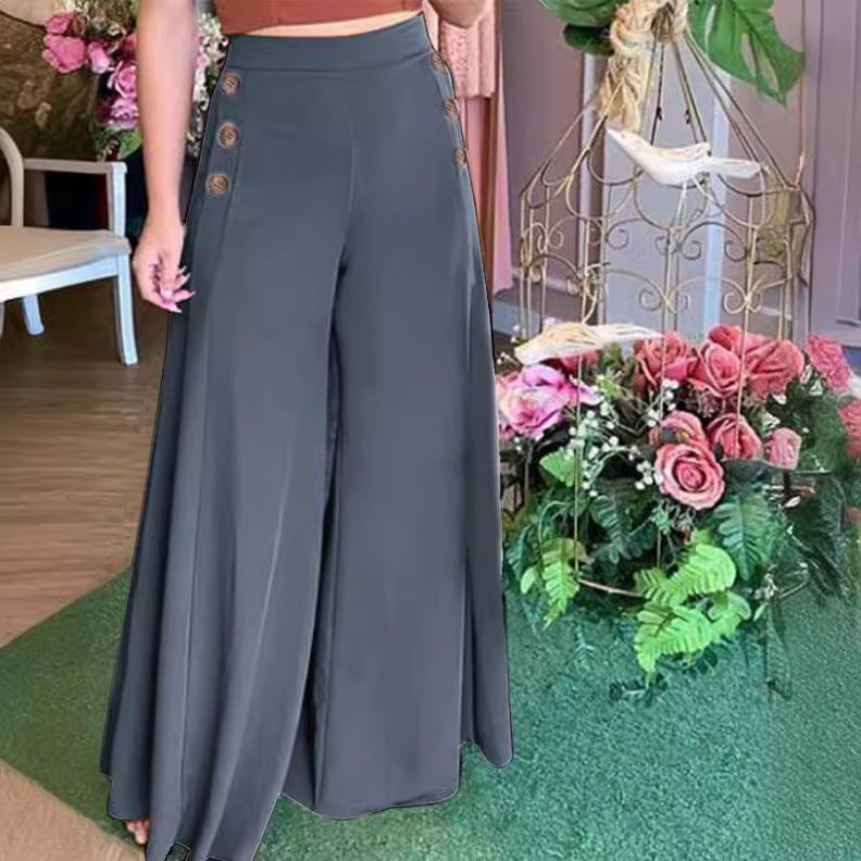 Damen weite Culotte-Hose mit stilvollen Knöpfen Stalluxe