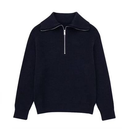 Damen Strickpullover mit hohem Kragen und Reißverschluss Stalluxe
